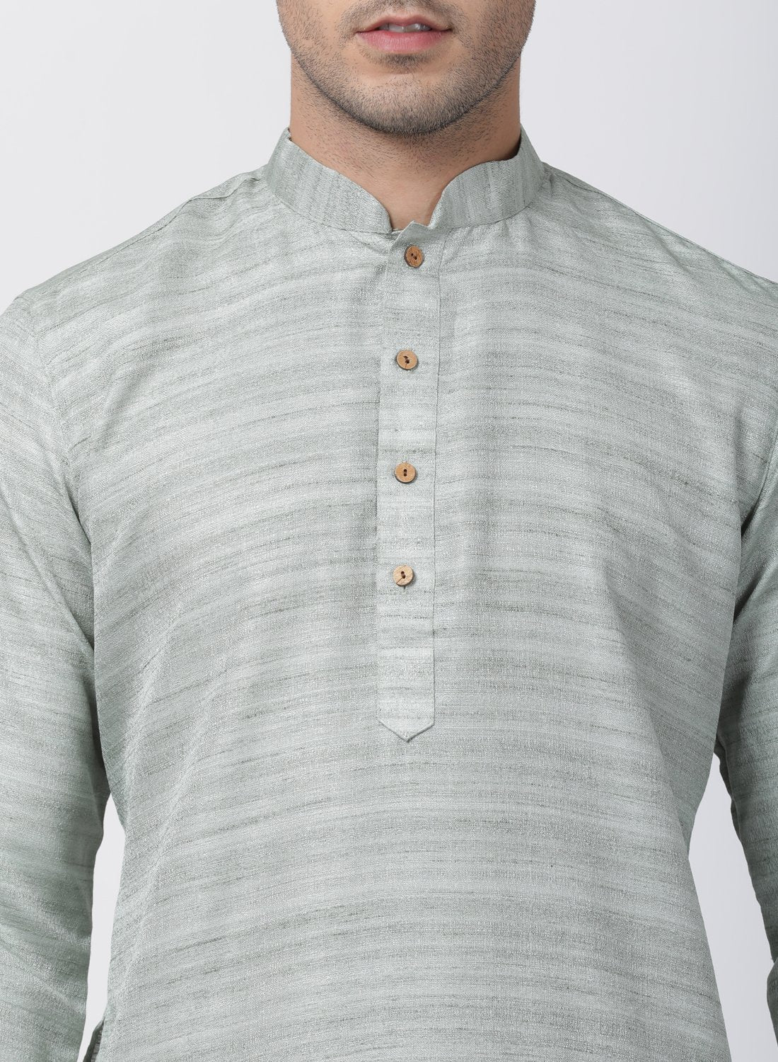 Men's Light Green Cotton Silk Blend Kurta and Pyjama Set