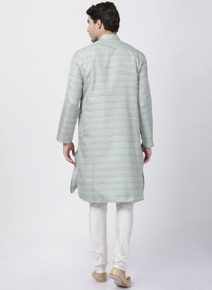 Men's Light Green Cotton Silk Blend Kurta and Pyjama Set
