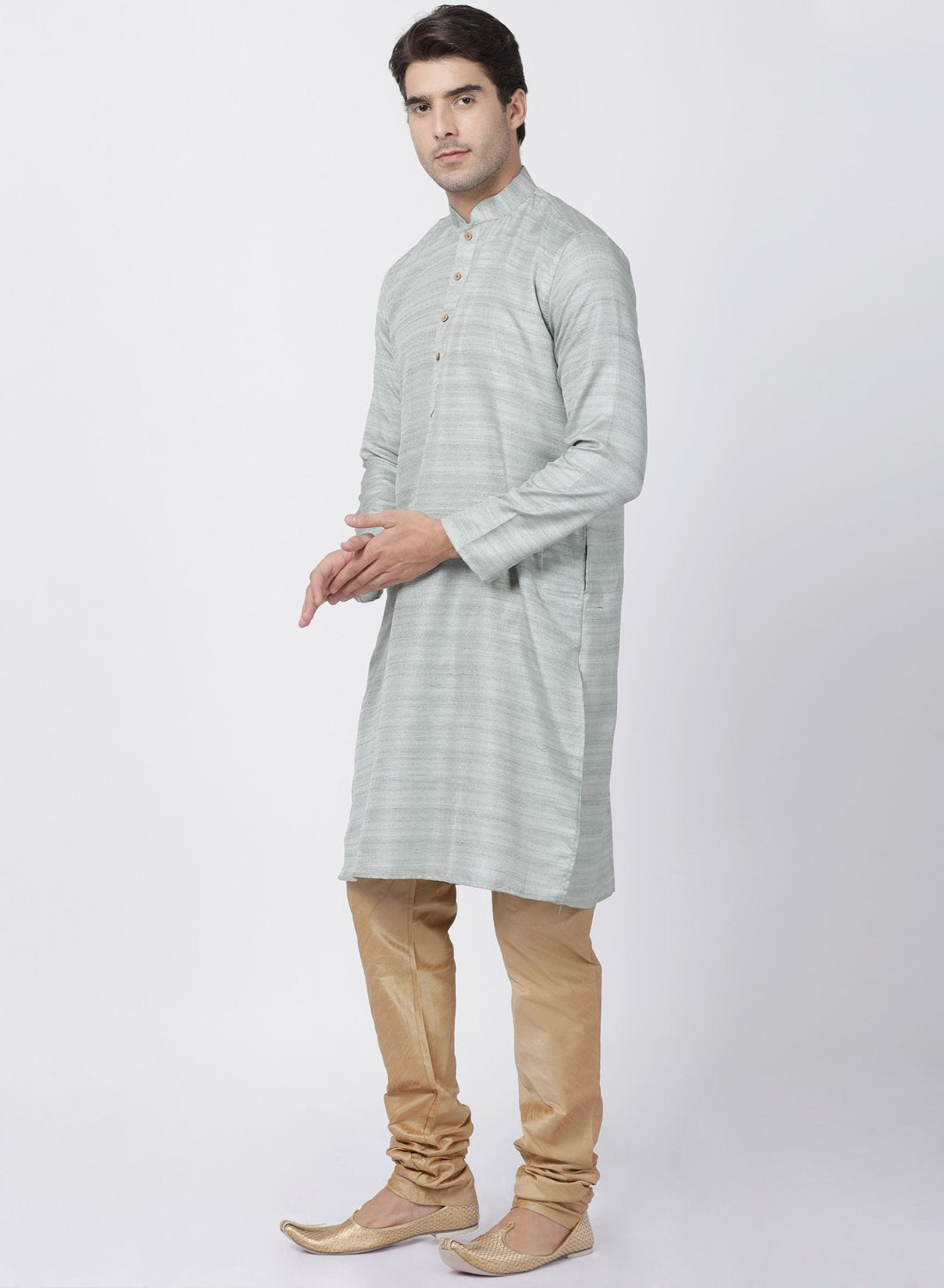Men's Light Green Cotton Silk Blend Kurta and Pyjama Set