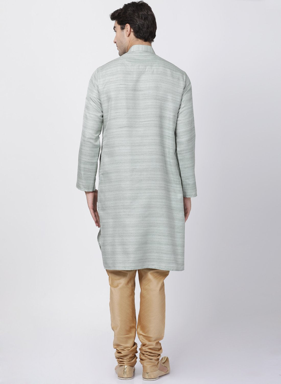 Men's Light Green Cotton Silk Blend Kurta and Pyjama Set