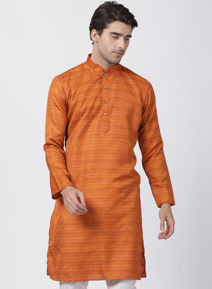Men's Brown Cotton Silk Blend Kurta