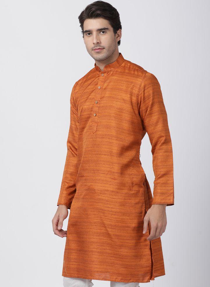 Men's Brown Cotton Silk Blend Kurta