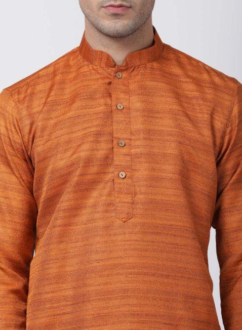 Men's Brown Cotton Silk Blend Kurta