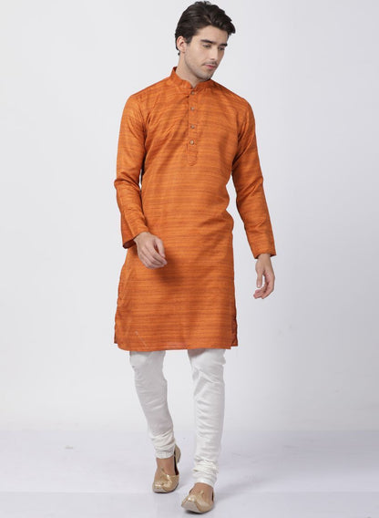 Men's Brown Cotton Silk Blend Kurta