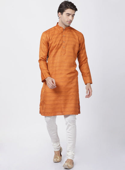 Men's Brown Cotton Silk Blend Kurta and Pyjama Set