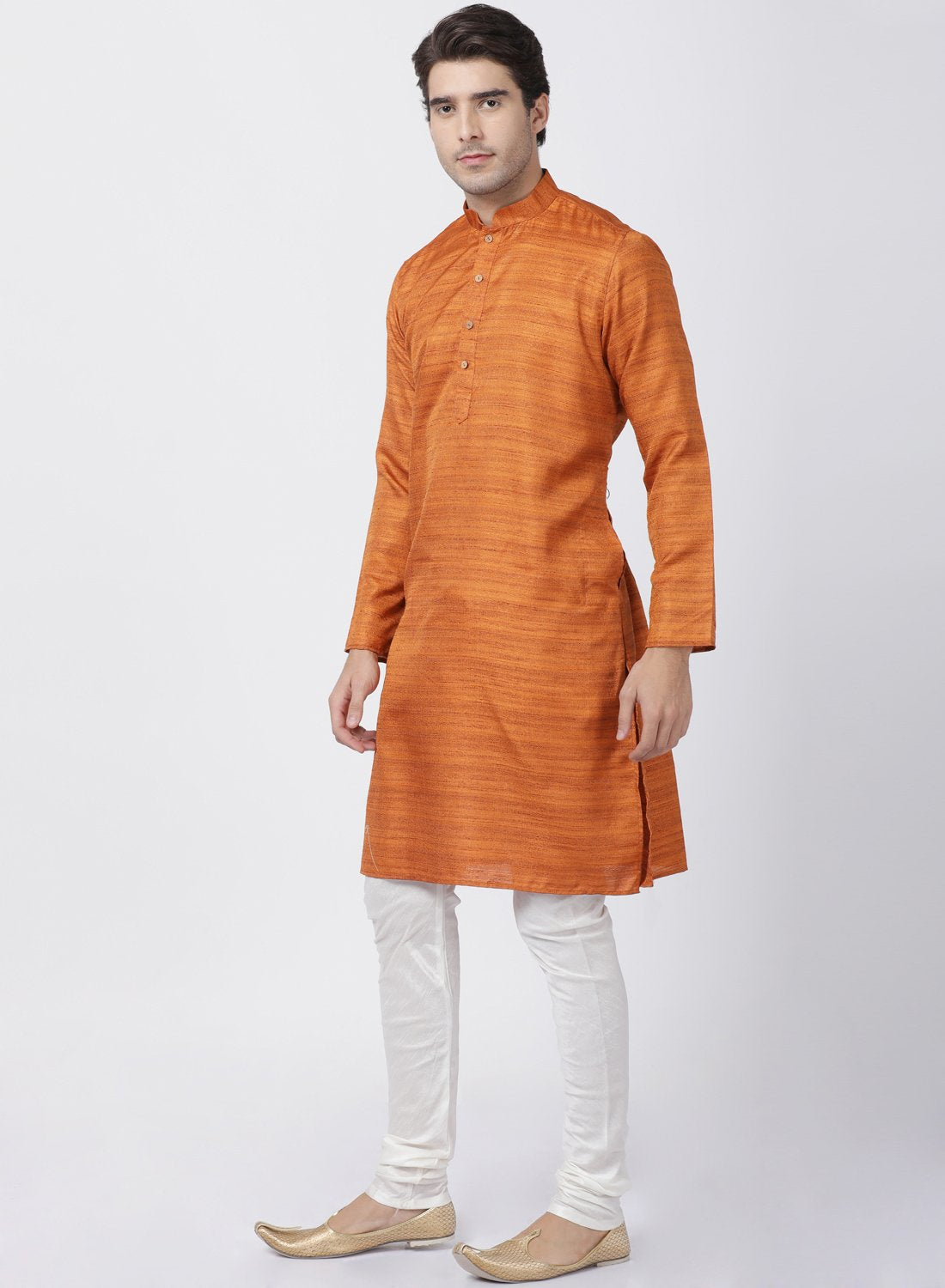 Men's Brown Cotton Silk Blend Kurta and Pyjama Set