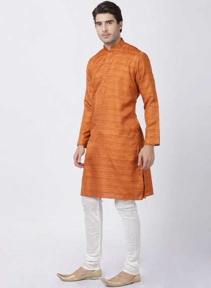 Men's Brown Cotton Silk Blend Kurta and Pyjama Set
