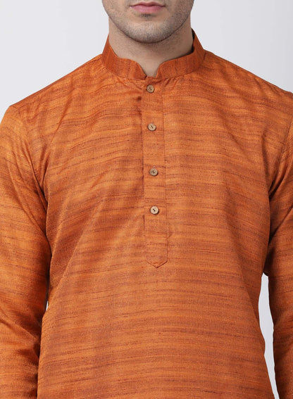 Men's Brown Cotton Silk Blend Kurta and Pyjama Set