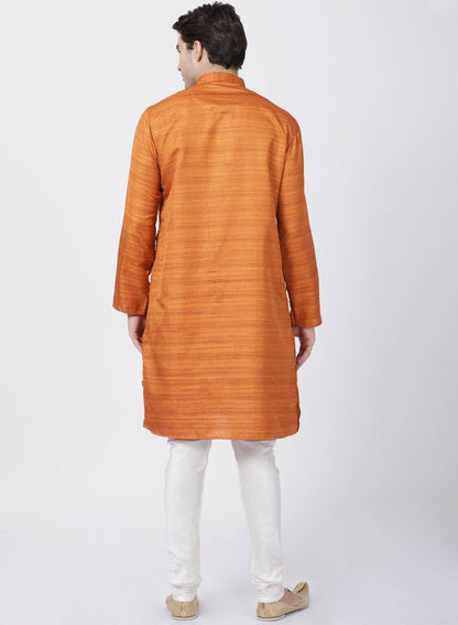 Men's Brown Cotton Silk Blend Kurta and Pyjama Set