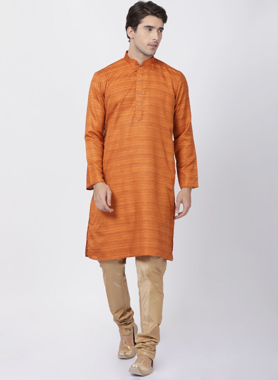 Men's Brown Cotton Silk Blend Kurta and Pyjama Set
