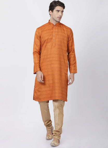 Men's Brown Cotton Silk Blend Kurta and Pyjama Set