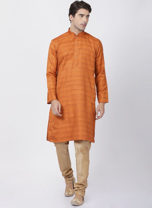 Men's Brown Cotton Silk Blend Kurta and Pyjama Set