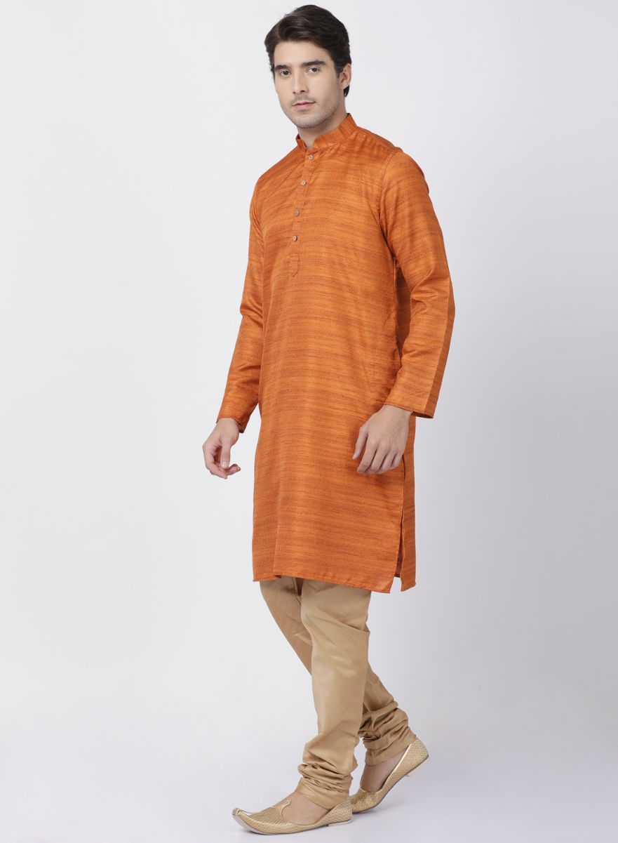 Men's Brown Cotton Silk Blend Kurta and Pyjama Set