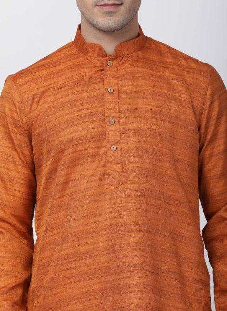Men's Brown Cotton Silk Blend Kurta and Pyjama Set