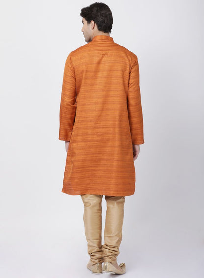Men's Brown Cotton Silk Blend Kurta and Pyjama Set