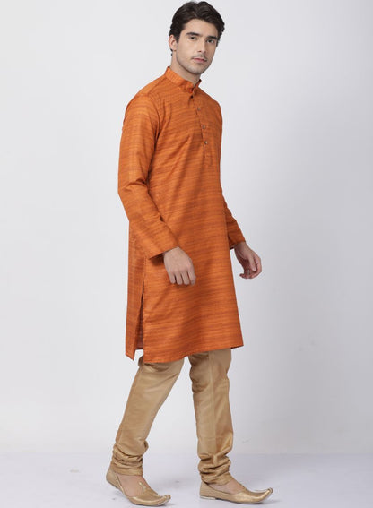 Men's Brown Cotton Silk Blend Kurta and Pyjama Set