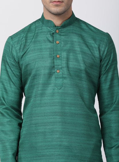 Men's Green Cotton Silk Blend Kurta and Pyjama Set