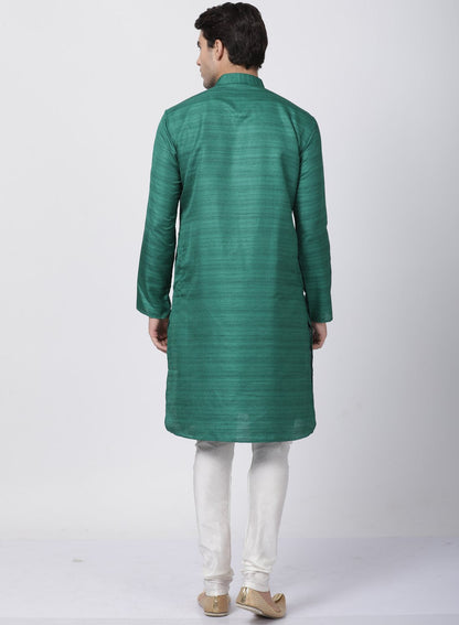 Men's Green Cotton Silk Blend Kurta and Pyjama Set