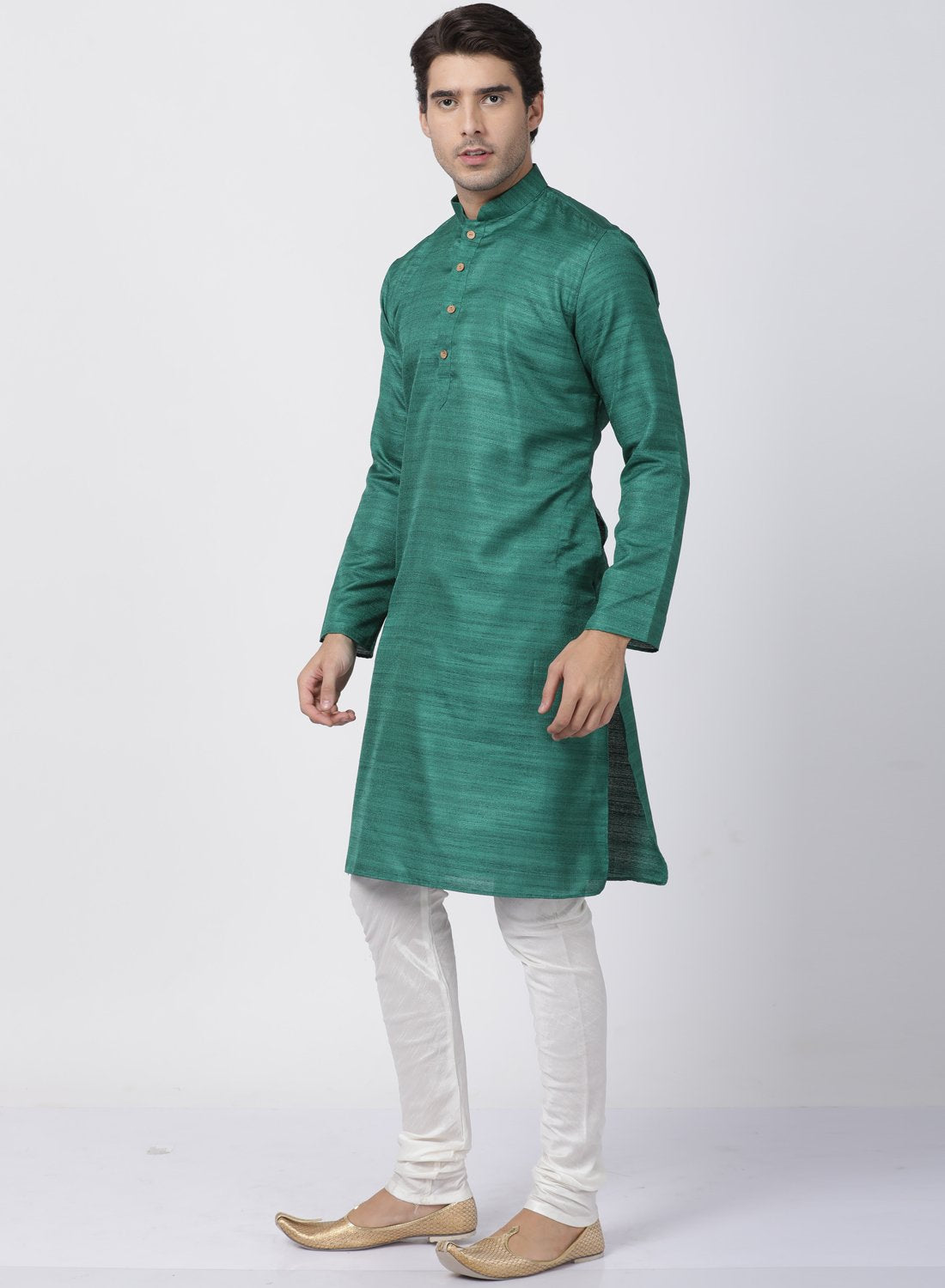 Men's Green Cotton Silk Blend Kurta and Pyjama Set