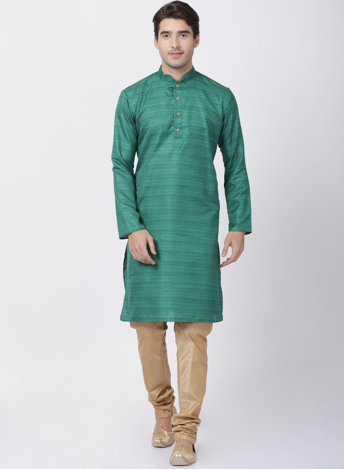 Men's Green Cotton Silk Blend Kurta and Pyjama Set