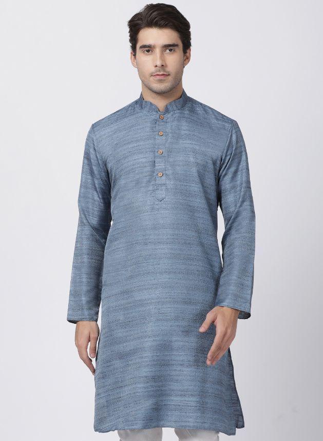Men's Grey Cotton Silk Blend Kurta