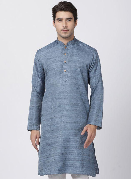 Men's Grey Cotton Silk Blend Kurta
