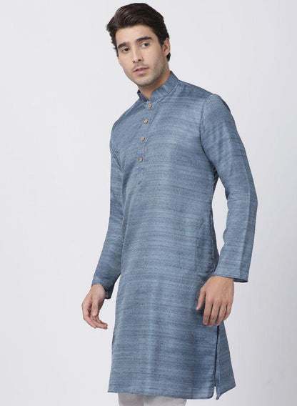 Men's Grey Cotton Silk Blend Kurta