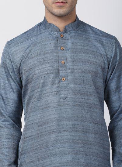 Men's Grey Cotton Silk Blend Kurta
