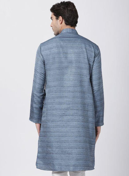 Men's Grey Cotton Silk Blend Kurta