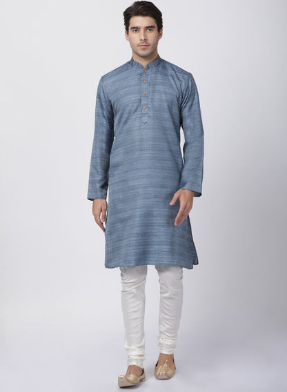 Men's Grey Cotton Silk Blend Kurta