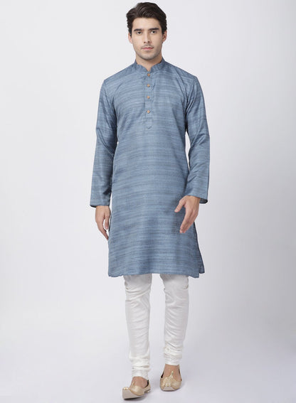 Men's Grey Cotton Silk Blend Kurta and Pyjama Set