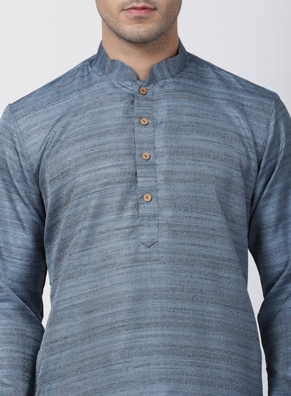 Men's Grey Cotton Silk Blend Kurta and Pyjama Set