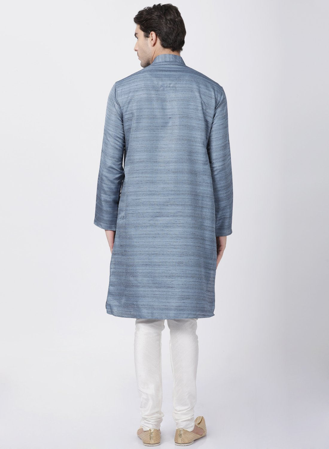 Men's Grey Cotton Silk Blend Kurta and Pyjama Set
