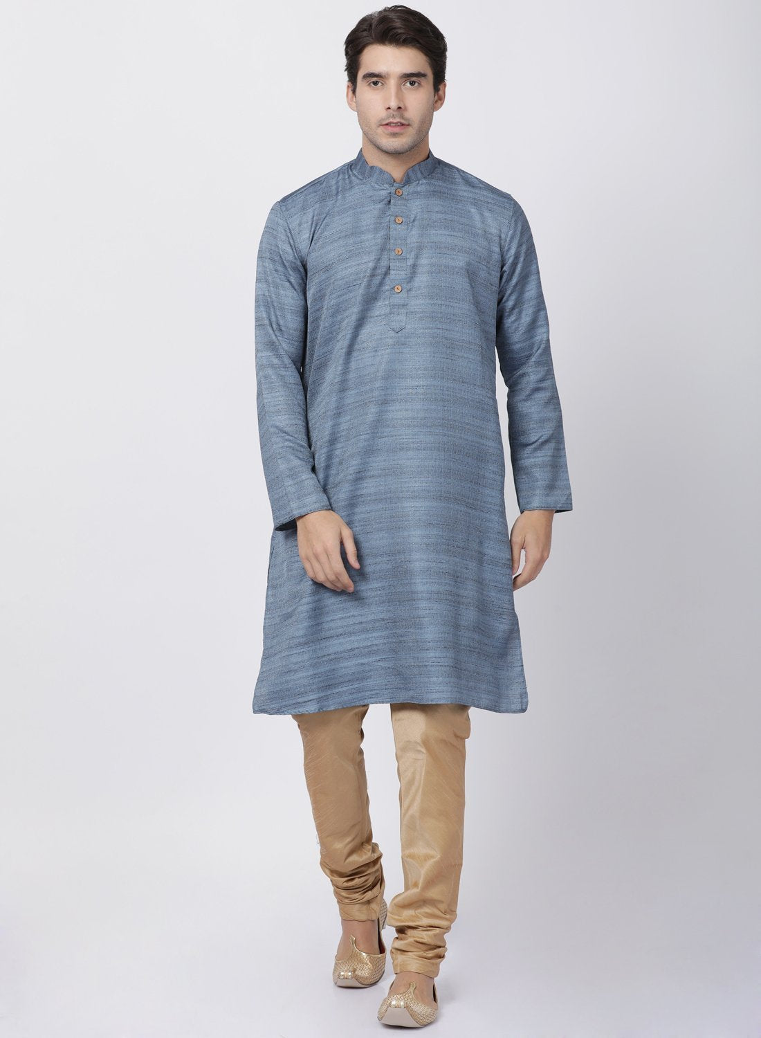 Men's Grey Cotton Silk Blend Kurta and Pyjama Set