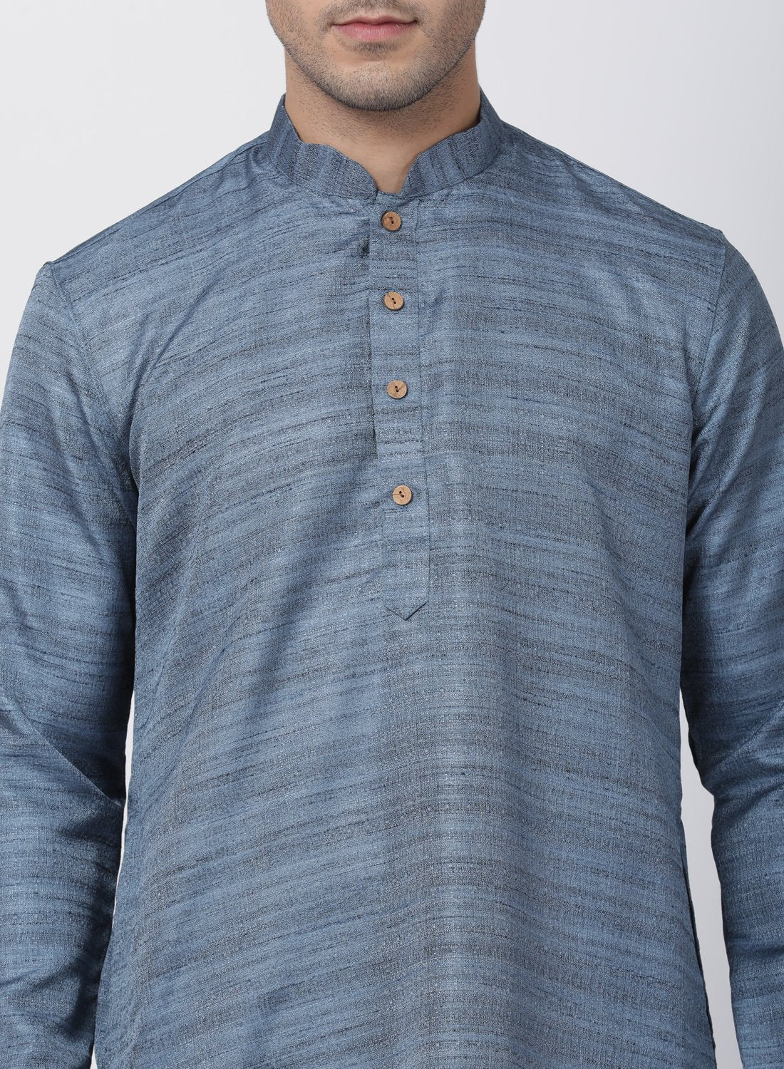Men's Grey Cotton Silk Blend Kurta and Pyjama Set