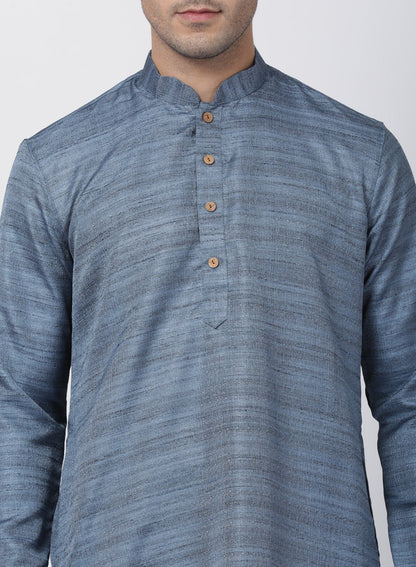 Men's Grey Cotton Silk Blend Kurta and Pyjama Set