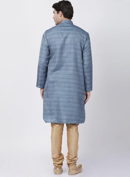 Men's Grey Cotton Silk Blend Kurta and Pyjama Set