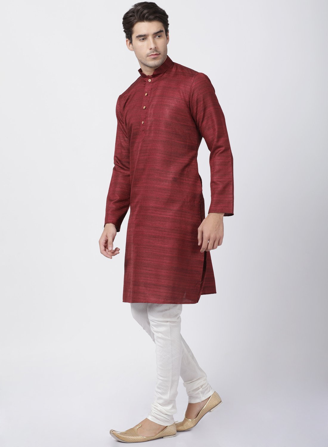 Men's Maroon Cotton Silk Blend Kurta and Pyjama Set
