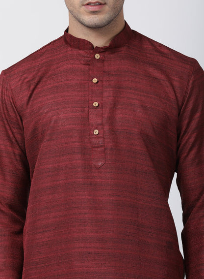 Men's Maroon Cotton Silk Blend Kurta and Pyjama Set
