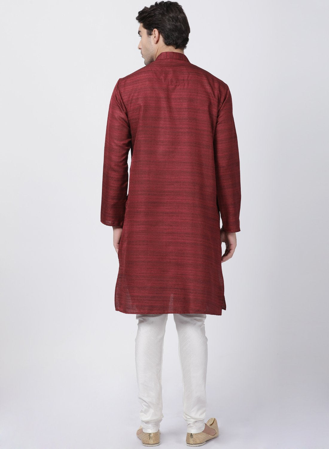 Men's Maroon Cotton Silk Blend Kurta and Pyjama Set