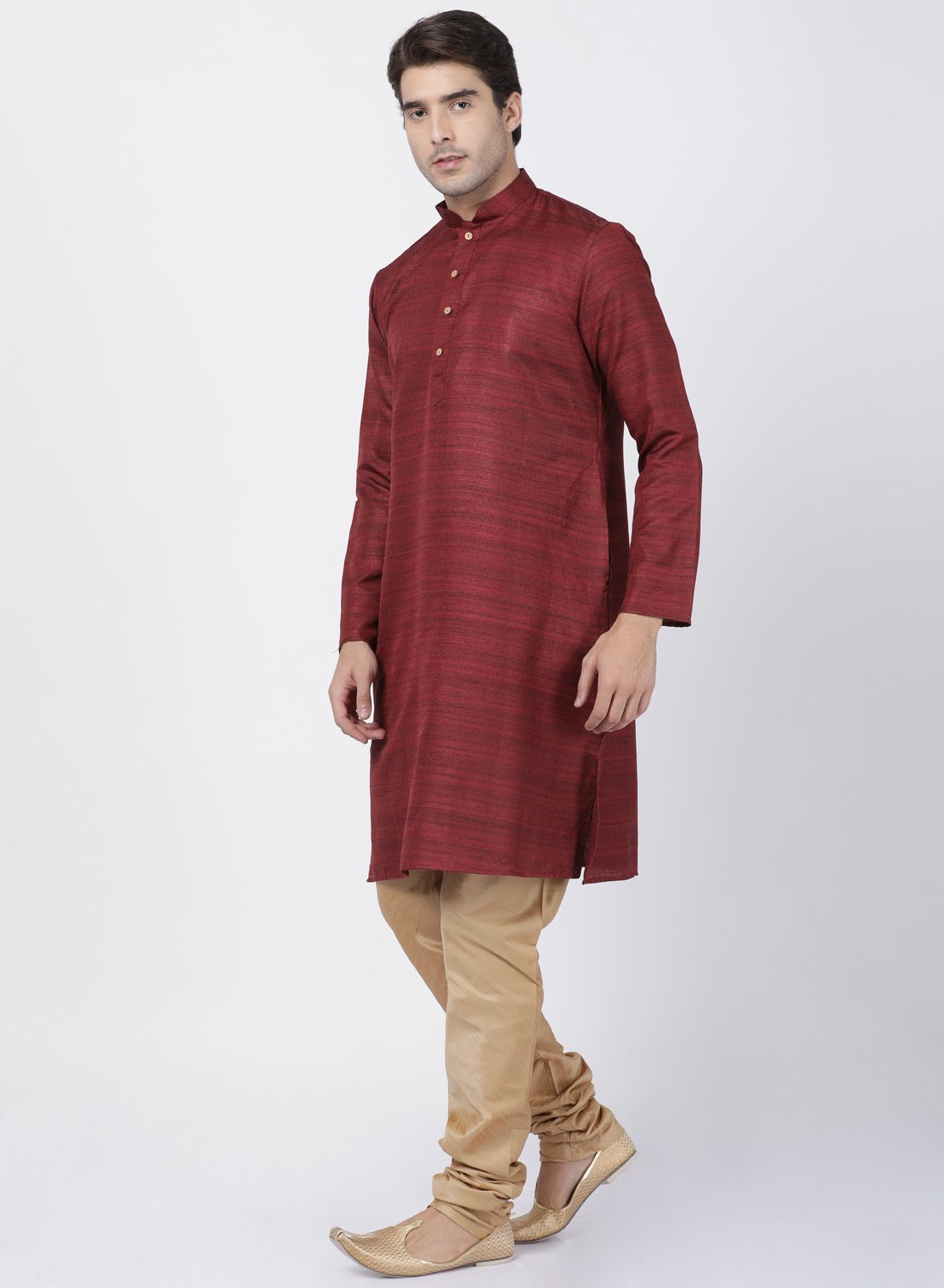 Men's Maroon Cotton Silk Blend Kurta and Pyjama Set