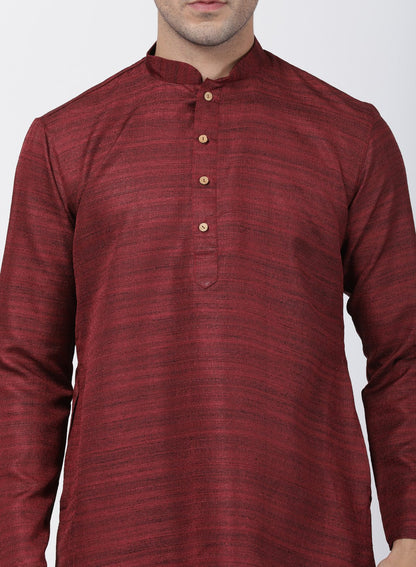 Men's Maroon Cotton Silk Blend Kurta and Pyjama Set