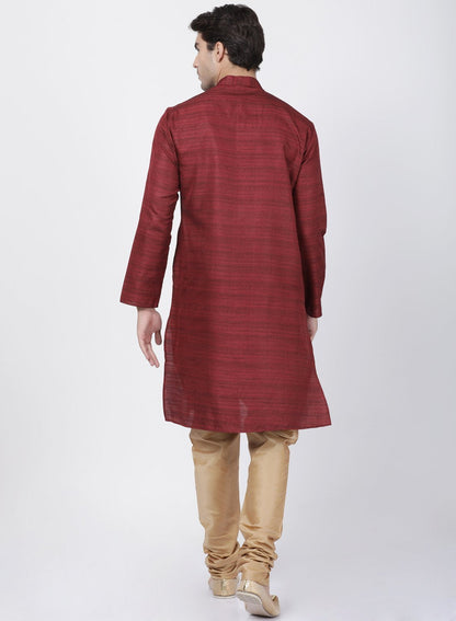 Men's Maroon Cotton Silk Blend Kurta and Pyjama Set