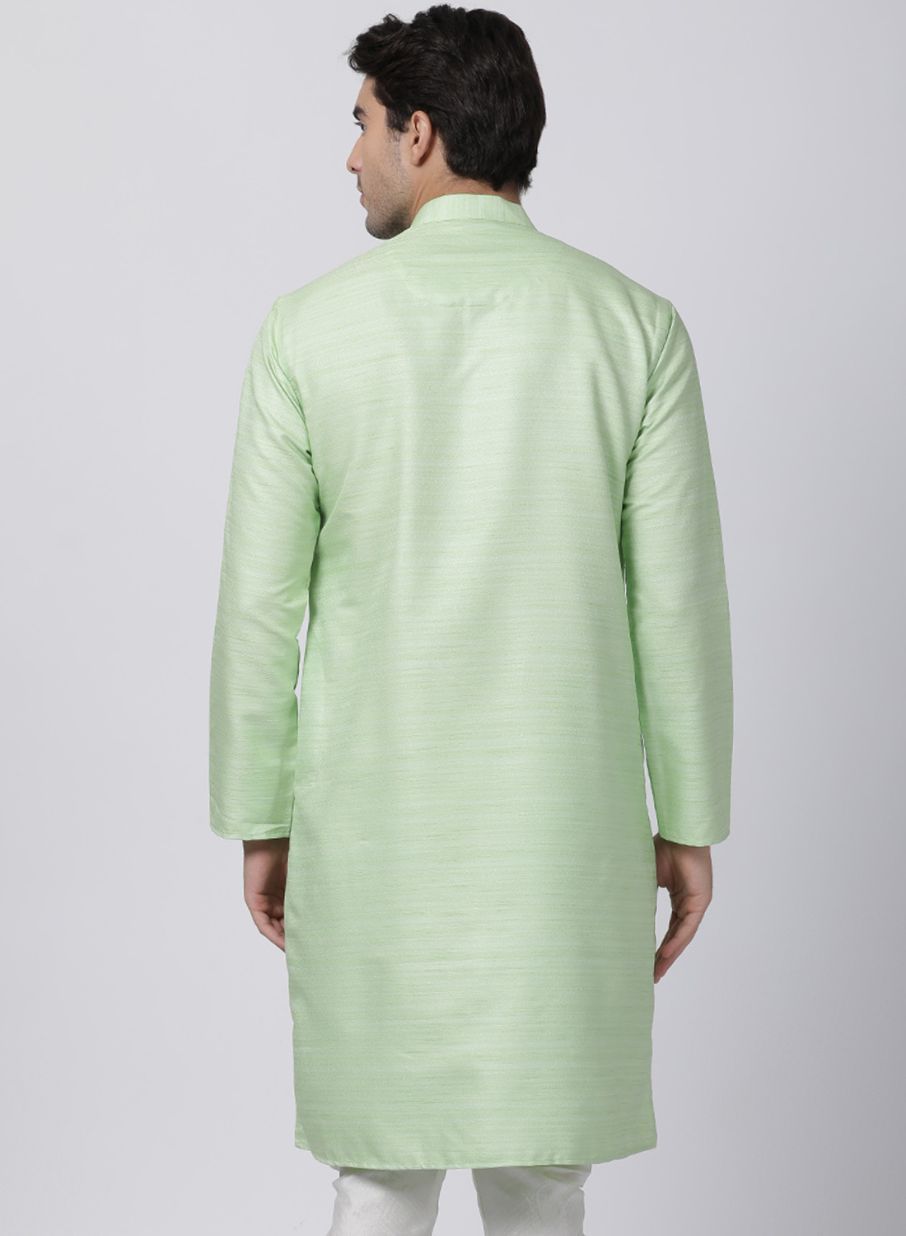 Men's Light Green Cotton Silk Blend Kurta