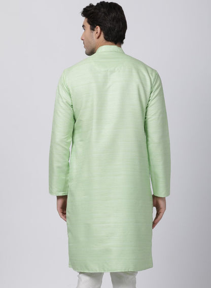 Men's Light Green Cotton Silk Blend Kurta