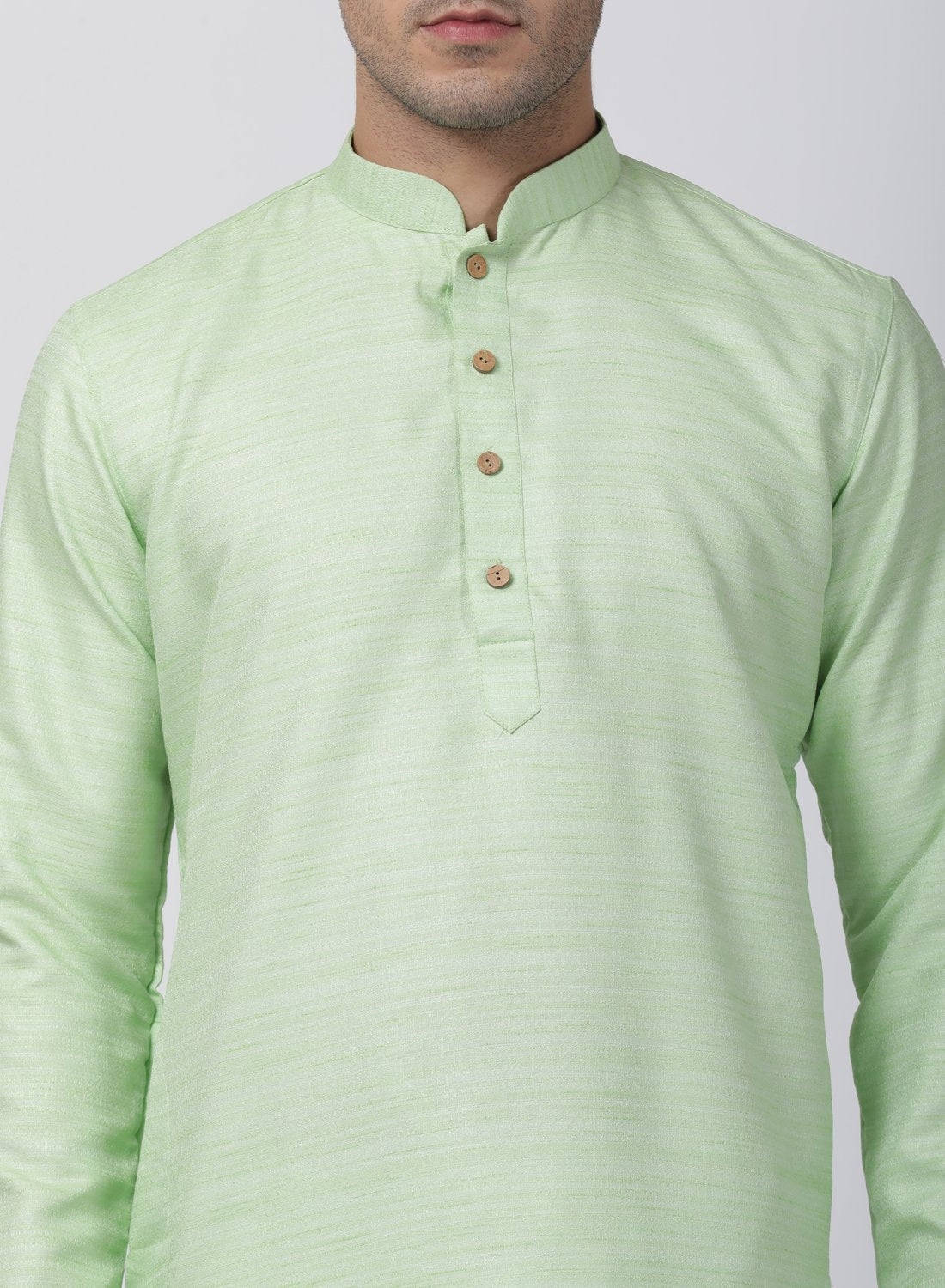 Men's Light Green Cotton Silk Blend Kurta