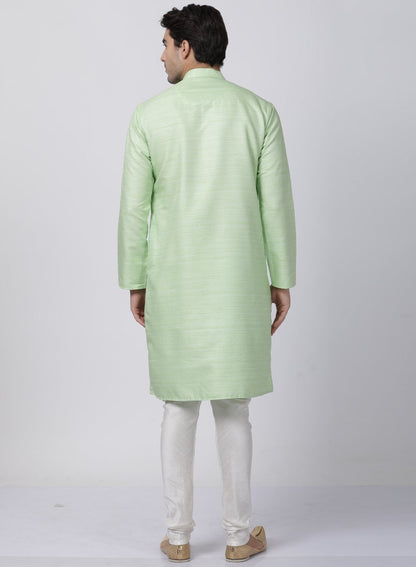 Men's Light Green Cotton Silk Blend Kurta and Pyjama Set