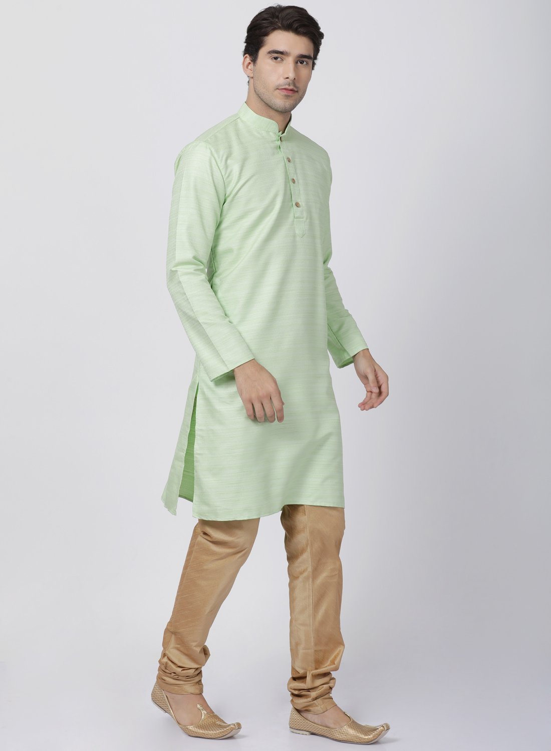 Men's Light Green Cotton Silk Blend Kurta and Pyjama Set