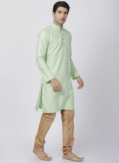 Men's Light Green Cotton Silk Blend Kurta and Pyjama Set