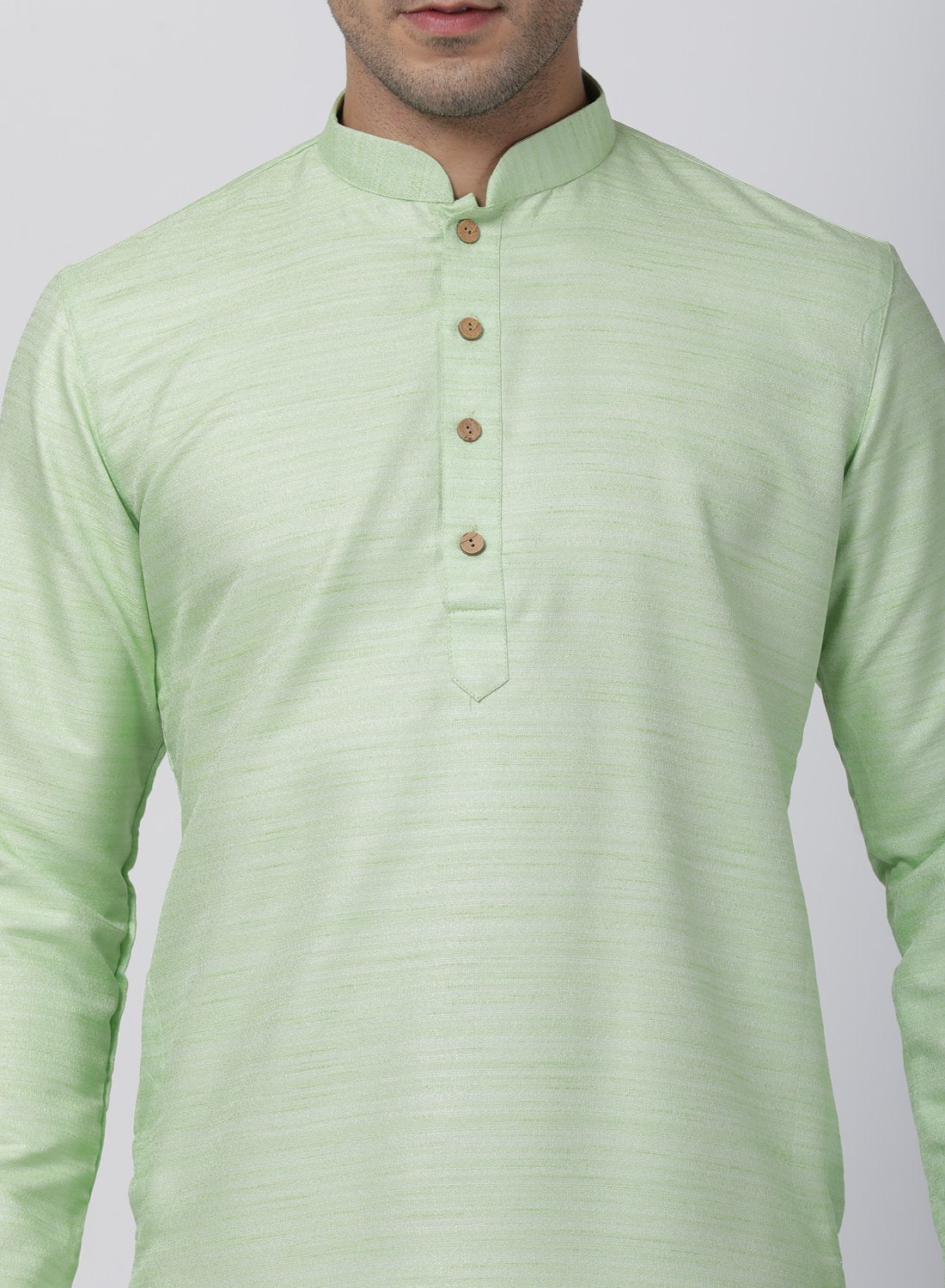 Men's Light Green Cotton Silk Blend Kurta and Pyjama Set